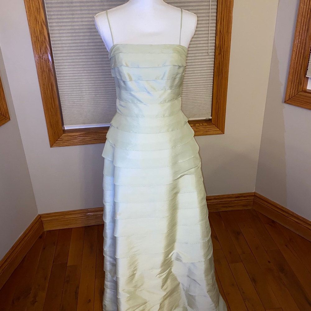 Ruffled light green gown - classy